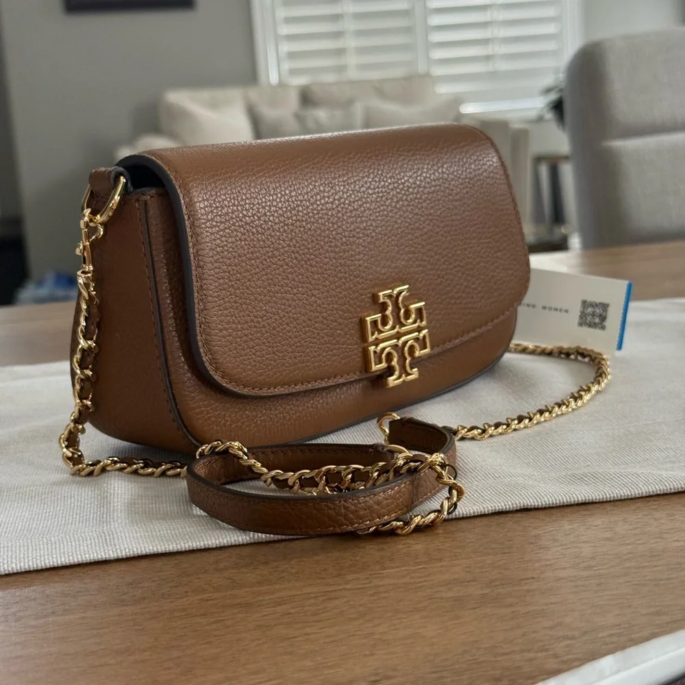 Tory Burch BRITTEN CONVERTIBLE CROSSBODY Leather Shoulder in moose color